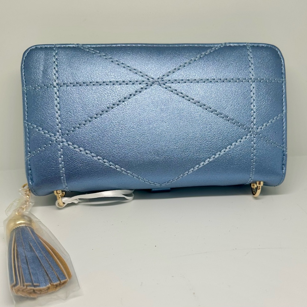 Blue Quilted Crossbody Bag with Tassel Charm